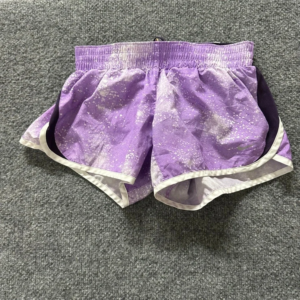 Nike Shorts Womens Size L Purple Splatter Dri-Fit Running Built-in Liner
